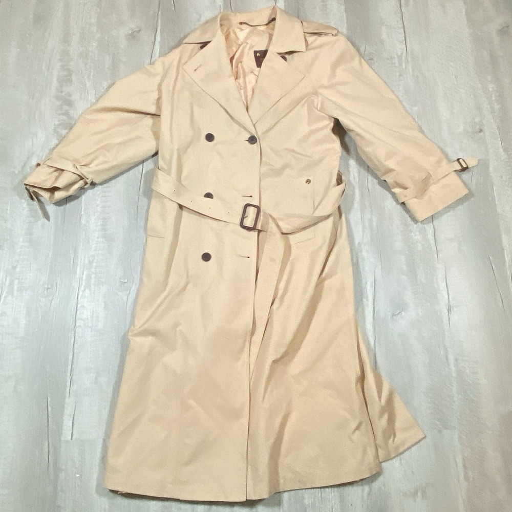 VTG.Etienne Aigner Trench Coat Size 14 Reg Tan Belted Long Sleeve